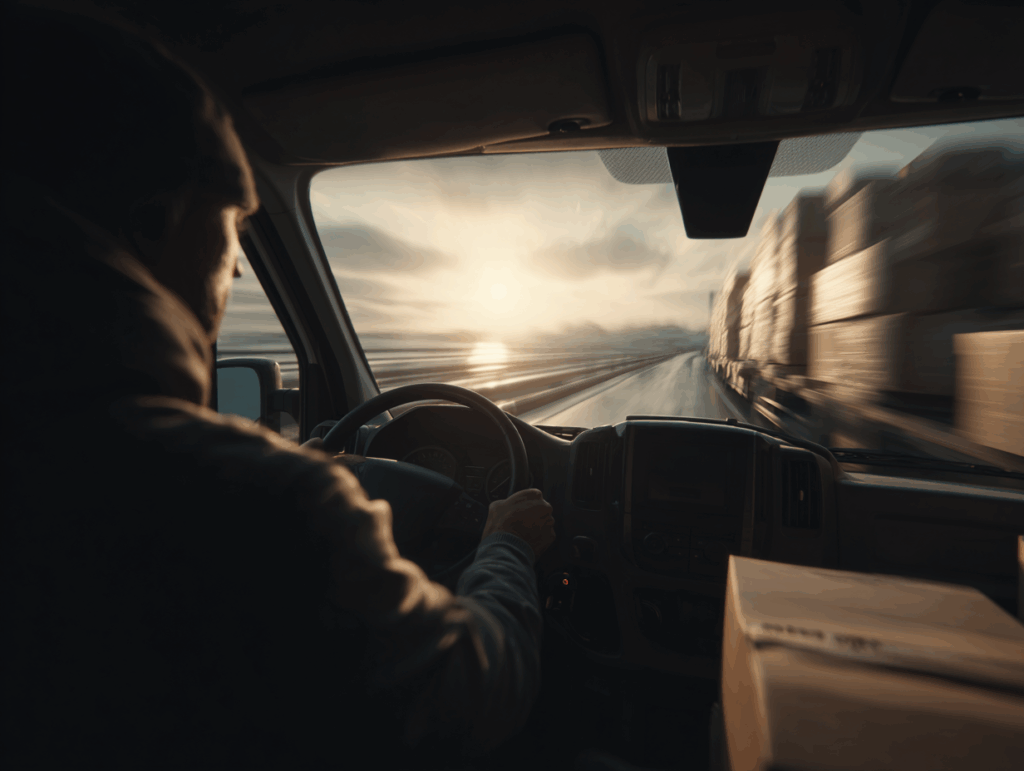davidundgoliath inside of a delivery van while driving view f 2c7350af e3f7 401c 86a4 5fc77a43fe26 2