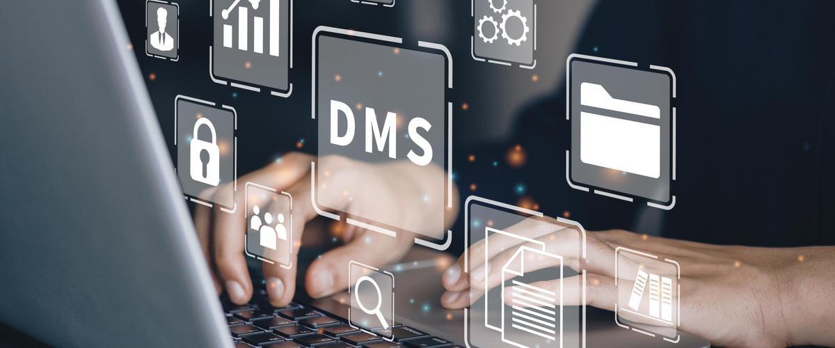 businessman using a computer to document management system concept, online documentation database and digital file storage system/software, records keeping, database technology, file access.